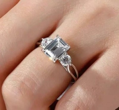 2.40Ct Emerald Cut Simulated Diamond Stunning Promise Ring 14K White Gold Plated