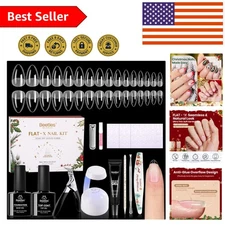 Beetles Gel Nail Kit Flat-X: 320pcs Almond Short Tips with Nail Glue & Mini Lamp