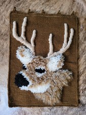 Handmade Whitetail Deer 3D on flat Background Latch Hook  Wall Hanging 20"x27"