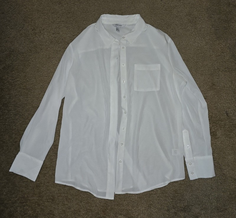 Womens Petite Large Nine West Long Sleeve Ivory Dress Blouse Polyester Euc 
