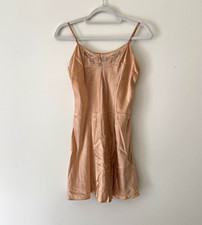Vintage Victoria's Secret 100 Silk Peach Embroidered Slip M