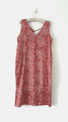 Next x Morris & Co Linen Mix Dress Women Red & Ivory Pockets Tie Back UK 14T