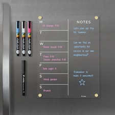 Magnetic Acrylic Weekly Planner for Fridge 9 x 12 , Clear Wet Erase Meal Pla...