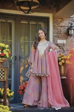 New Presenting Cosmos Silk Dusty Pink Palazzo Suit With Dupatta For Functional