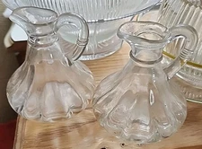 Vintage Clear Glass Oil and Vinegar Cruet Set Of 2 Number 23 Imprinted On Bottom