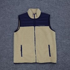 Vineyard Vines Vest Youth L 16 Beige Sherpa Fleece Quilted Full Zip Whale Logo