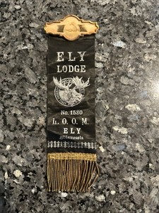 Antique RARE LOOM Loyal Order Moose Lodge NO 1580 Large Ribbon Pin Ely MN Rare