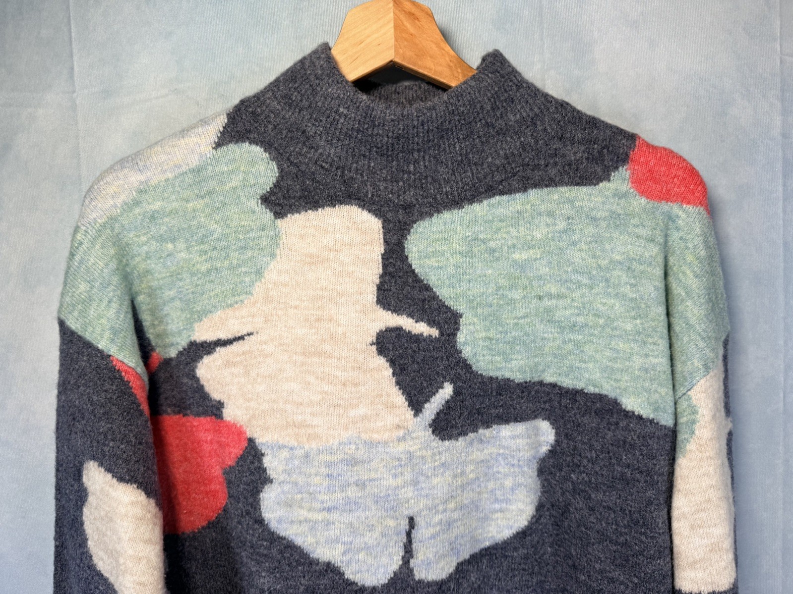 White Stuff Blue Grey Lucy Leaf Pattern Wool Blen… - image 3