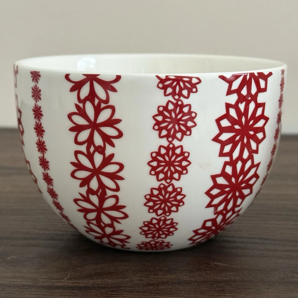 Crate & Barrel Nesting Bowls 2 Piece Set White Red Snowflakes Holiday Winter - Image 4 of 4
