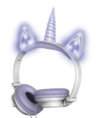 NEW LED Light Up Unicorn Cat Headphones wired padded over ear purple Art + Sound