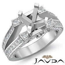 Round Semi Mount Pre-Set Split Shank Diamond Wedding Ring 18k White Gold 0.71Ctw