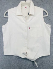 Levi's Cream Ivory 100% Cotton Sleeveless Tie Front Vest Top S NWT