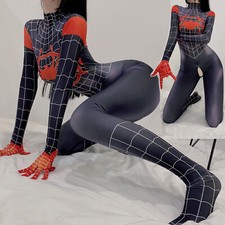 Women Spiderman Cosplay Costume Zipper Tights Open Crotch ZENTAI Bodysuit Mask