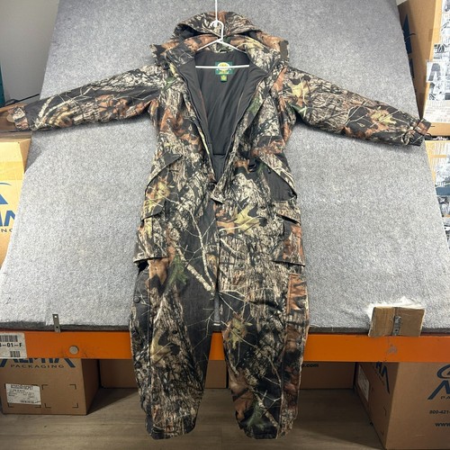 Cabelas Coveralls Mens L Camo Hunting Hooded Cargo Mossy Oak Breakup Dry Plus - Picture 2 of 12