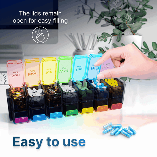 Extra Large Weekly Pill Organizer 2 Times a Day XL Pill Case Am Pm Rainbow Color - Picture 7 of 7