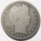 1894-s Barber Quarter Good better date Smooth Even Wear