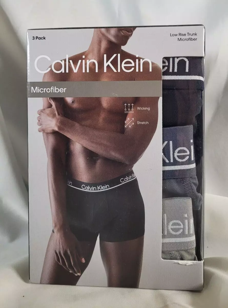 Calvin Klein 3 Microfiber Low Rise Trunks L Black, Slate, Gray Wicking,  Stretch