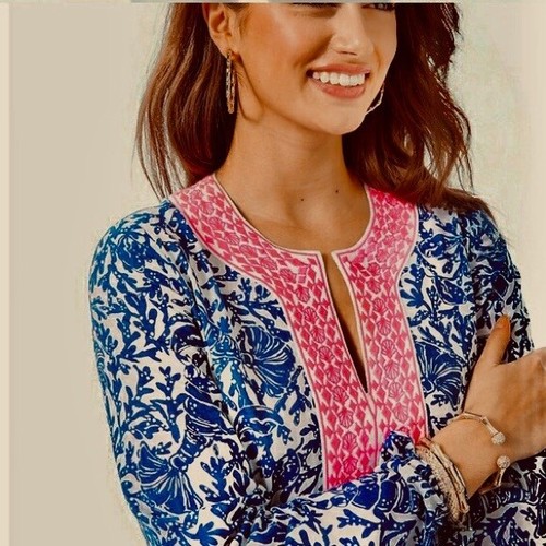 New LILLY PULITZER Ocean Cove Tunic Top KRILLIN IT Oyster Bay Blue XS ($148) NWT - Picture 7 of 8
