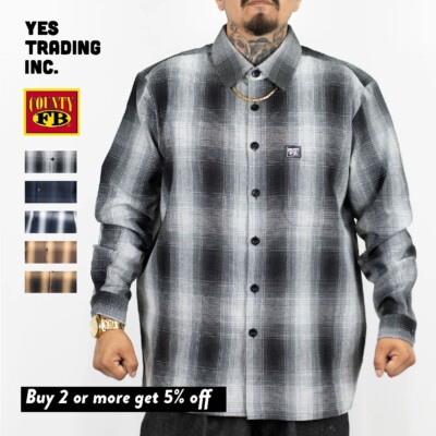 FB COUNTY MENS CHECKER LONG SLEEVE SHIRTS FBCOUNTY FLANNEL BUTTON SHIRT S-3XL