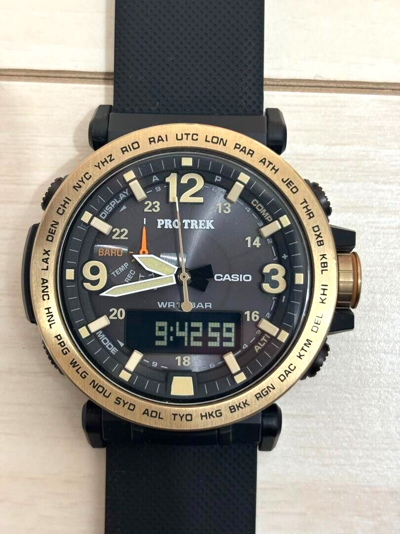 Casio Protrek PRG-600YL-5JF Outdoor Watch Leather Band Good Casio Protrek PRG-600YL-5JF Outdoor Watch Leather Band Good