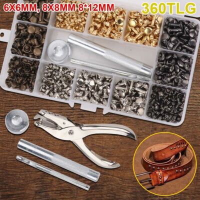 360pcs Hohlnieten 6/8/12mm DIY Angebot Leder Nieten Ziernieten Set Zweiseitig DE