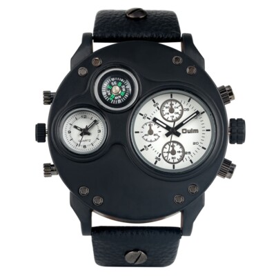 Oulm Dual Time Zone Big Dial Compass Men's Military Sport Quartz Wrist Watch