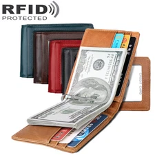 Men Real Leather Billfold Money Clip Slim Wallet Card Holder Front Pocket RFID