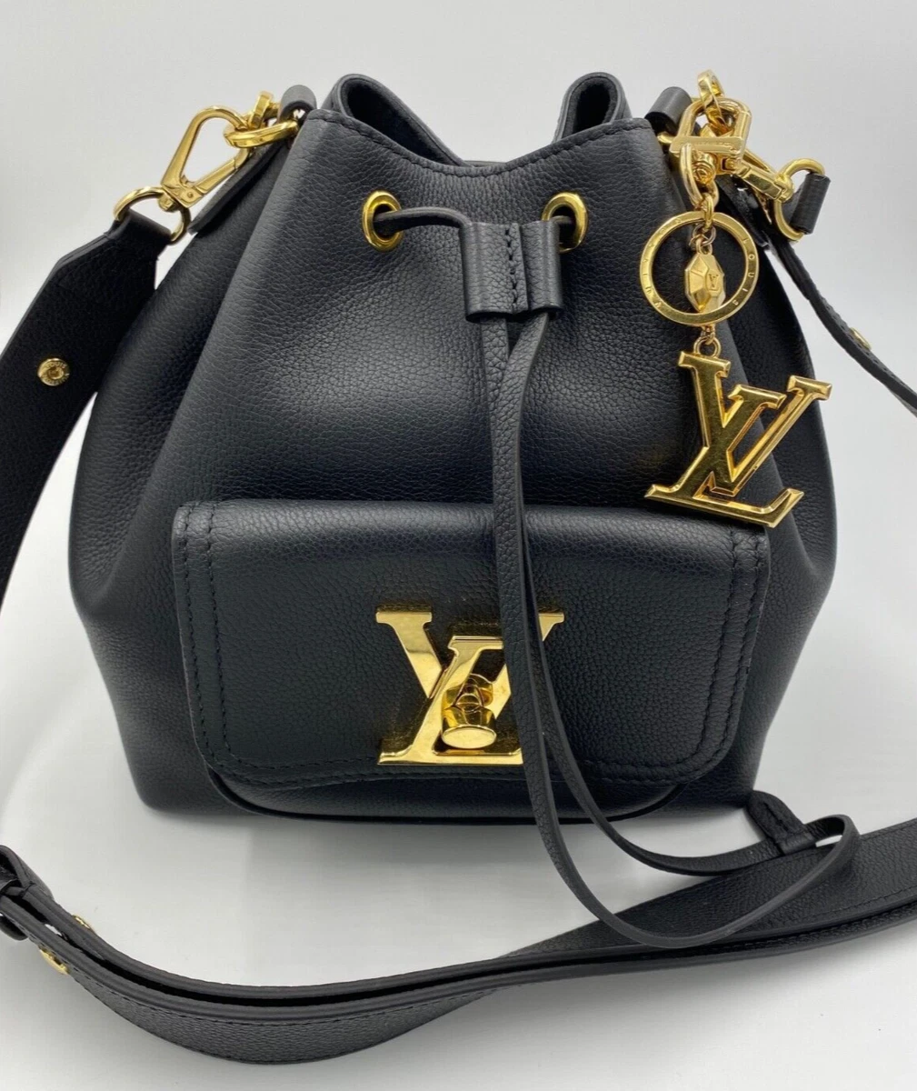 Louis Vuitton LockMe Black Leather Bucket Bag Gold Hardware