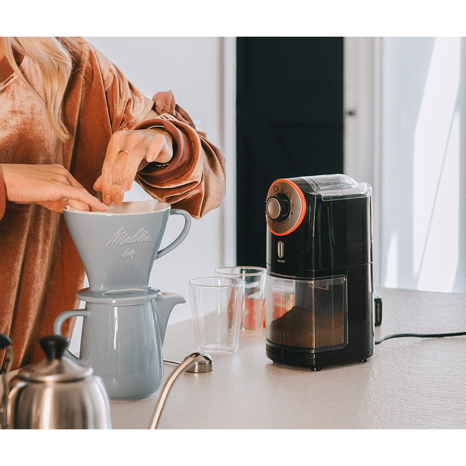 Melitta Molino Electric Coffee Grinder Flat Grinding Disc, Black/Red