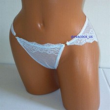 Victoria  s Secret Dot Mesh  Lace Bikini Panty M Light Blue Gold Rings NWT