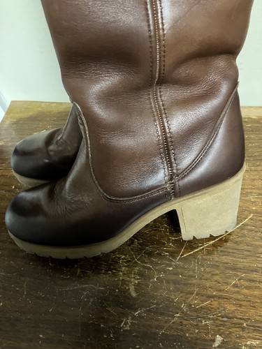 Stivali campus Frye vintage anni 70 al ginocchio in pelle cognac foderati in shearling USA - Foto 7 di 14