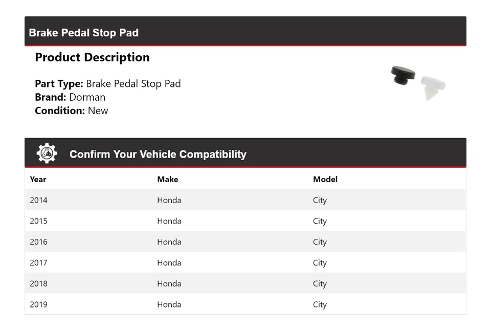 Pastilla de freno para Honda City Dorman 2014-2019 2015 2016 2017 2018 Foto 2 de 3