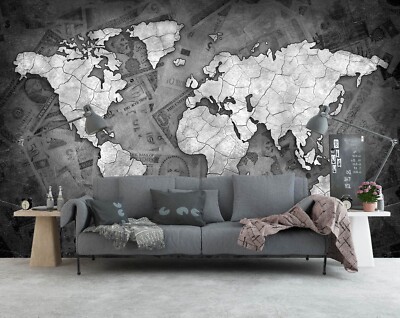 3D Gray World Map ZHUA823 Wallpaper Wall Murals Removable Self-adhesive Ann