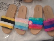 New ladies FASHION fAUX FUR slides beach furry sandals