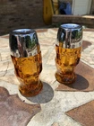 Vintage Anchor Hocking Georgian MCM Amber Glass Salt & Pepper Shaker Set