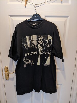 Vintage 90's Bon Jovi Keep The Faith Black Tee Size L UK
