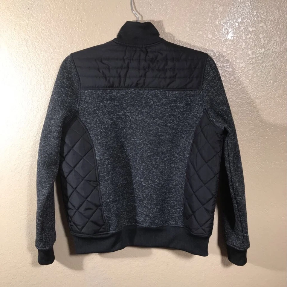 Xersion Unisex Puffer Jacket Black Gray Heathered Fill Zip Pockets Mock Neck L - Image 3 of 4