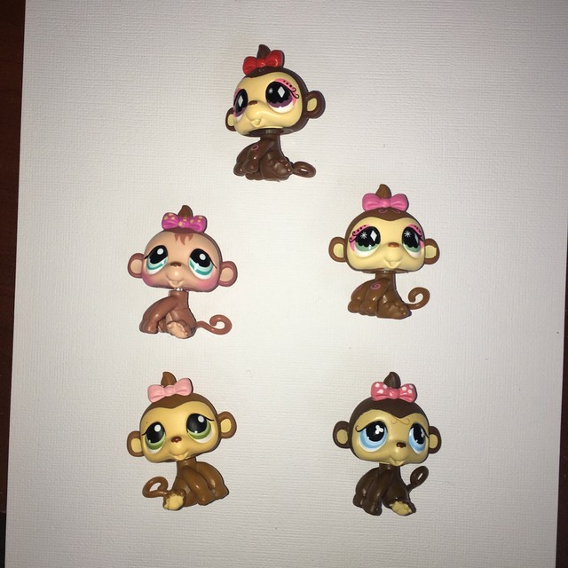 LITTLEST PET SHOP set of 5 SITTING MONKEYS w/ Bows in hair LPS eBay