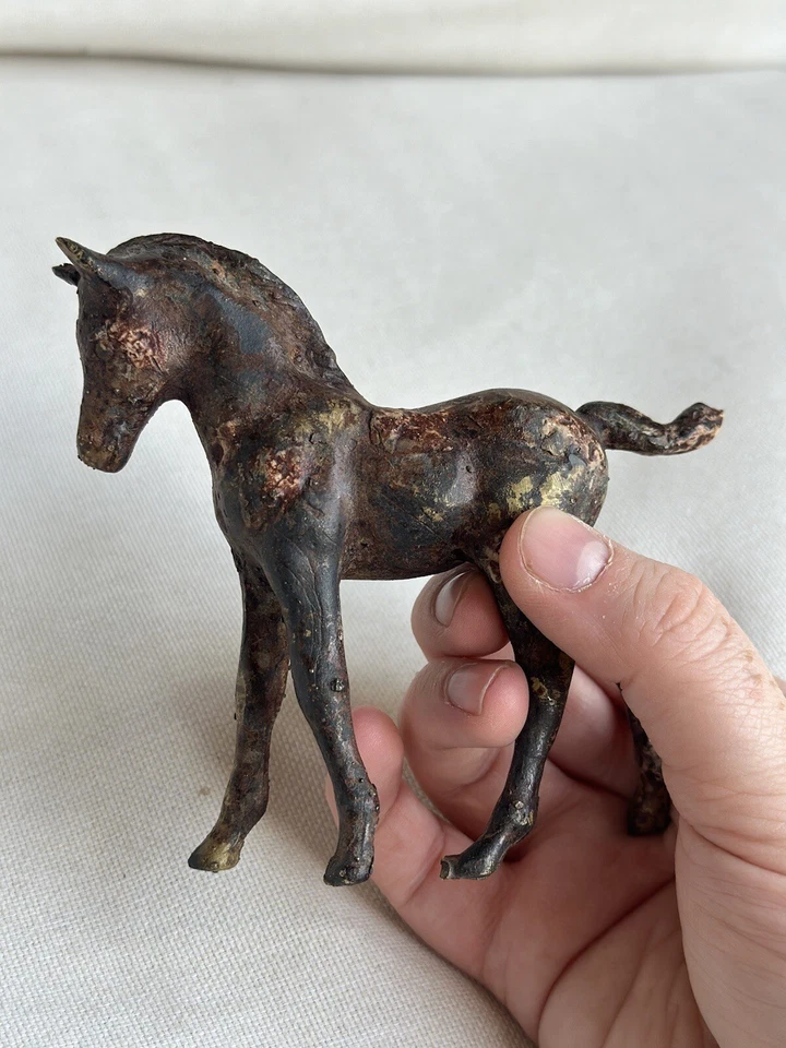 Vintage Solid Brass Aged Horse Figurine Pony Desk Metal Shelf Sitter Decor - Image 3 of 4