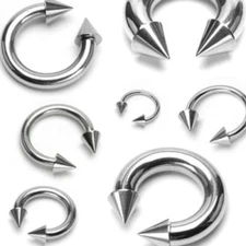 Pair Surgical Steel Circular Horseshoe Barbell Spikes Lip Septum 18 - 2 Gauge 