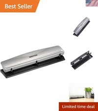 Office 3 Hole Punch, 12 Sheet Capacity, Metal, Rubber Base, Easy-Clean Tray,...