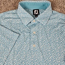FootJoy Polo Shirt Mens Large Blue Flower AOP Golf Performance Stretch Casual
