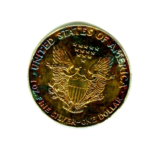 1987 GEM BU RAINBOW TONED AMERICAN SILVER  Eagle 1 Oz .999 Silver