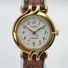 Vintage Timex Women's Watch 25mm Gold Tone Leather New Battery SMALL 7.5" 90s