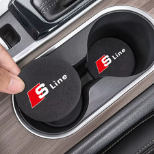 2Pcs Leather Car Water Cup Mats Water Slot Non-Slip Pads For Audi Sline A1 A3 A