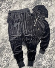 Emporio Armani Tracksuit Velour Big Swarovski Logo EA Women Size L Black