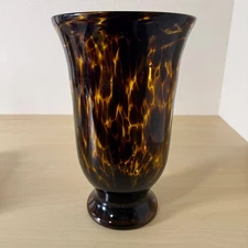 Vintage Murano Style Tortoise Shell Blown Art Glass Vase 10" Tall Amber Brown