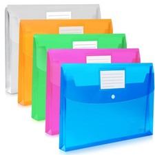 A4 Plastic File Folders 5 Pack, Clear Snap Closure, Letter Size, Multicolor
