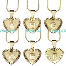 Letter "F" -Men  Women's Genuine 18K Gold Filled Heart Pendant  Necklace Chain