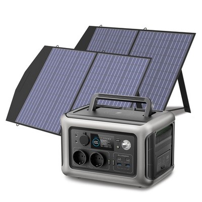 299Wh Powerstation LiFePO4 mit 600W (1200W Peak) AC Ausgängen, 2X100W Solarpanel